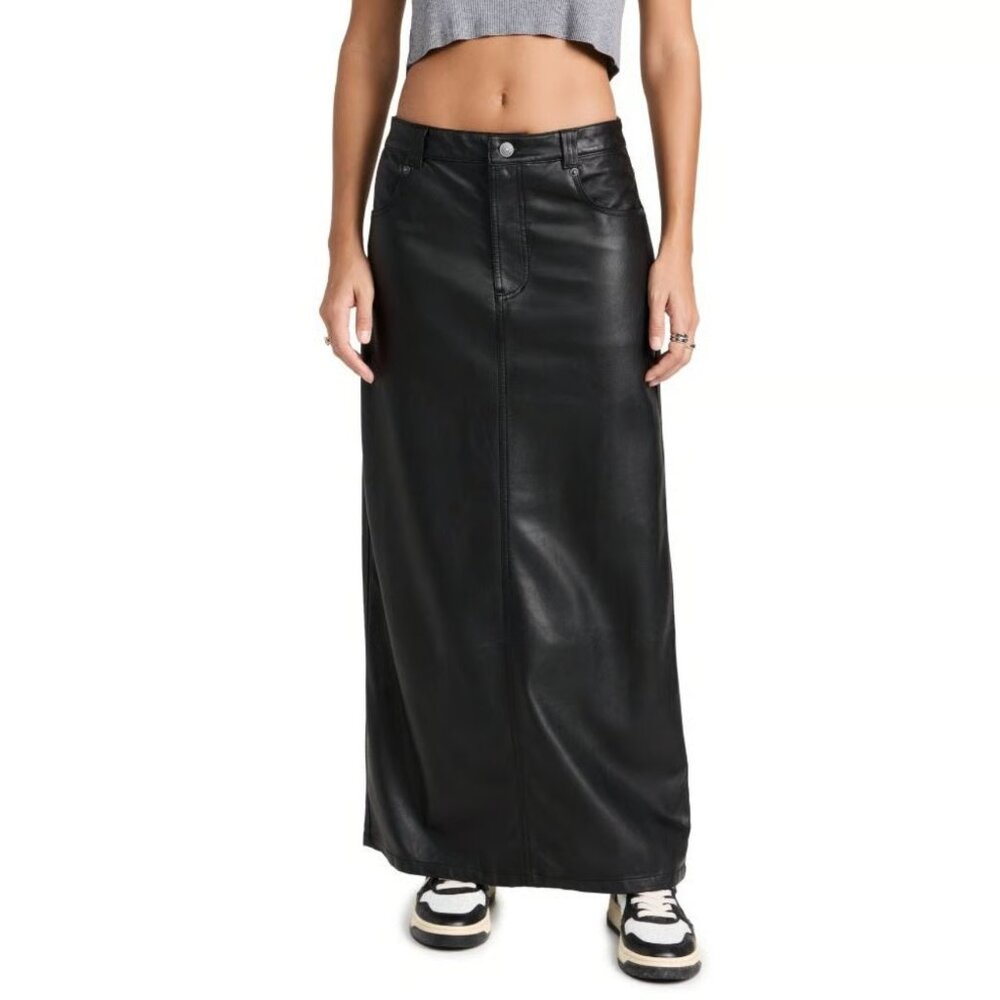 We the Free People City Slicker Vegan Faux Leather Maxi Skirt Womens 0 Black - Picture 14 of 14